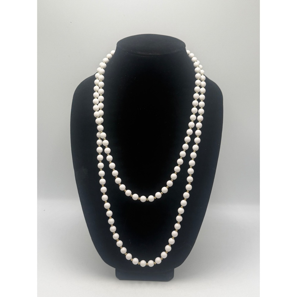 Monet Vintage White Bead Necklace Set Gold Tone Spacer Layering 2 Piece 22" 30"